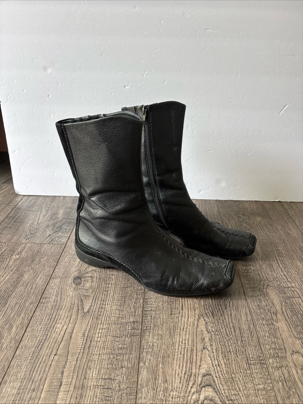 Paul Green Black Leather Mid-Calf Zip Boots
